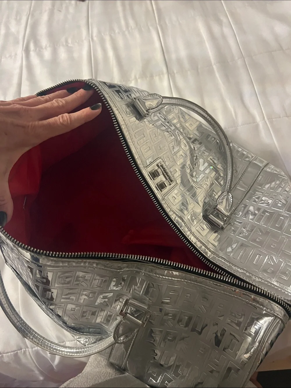 Sprayground Silver Embossed Monogram Duffel